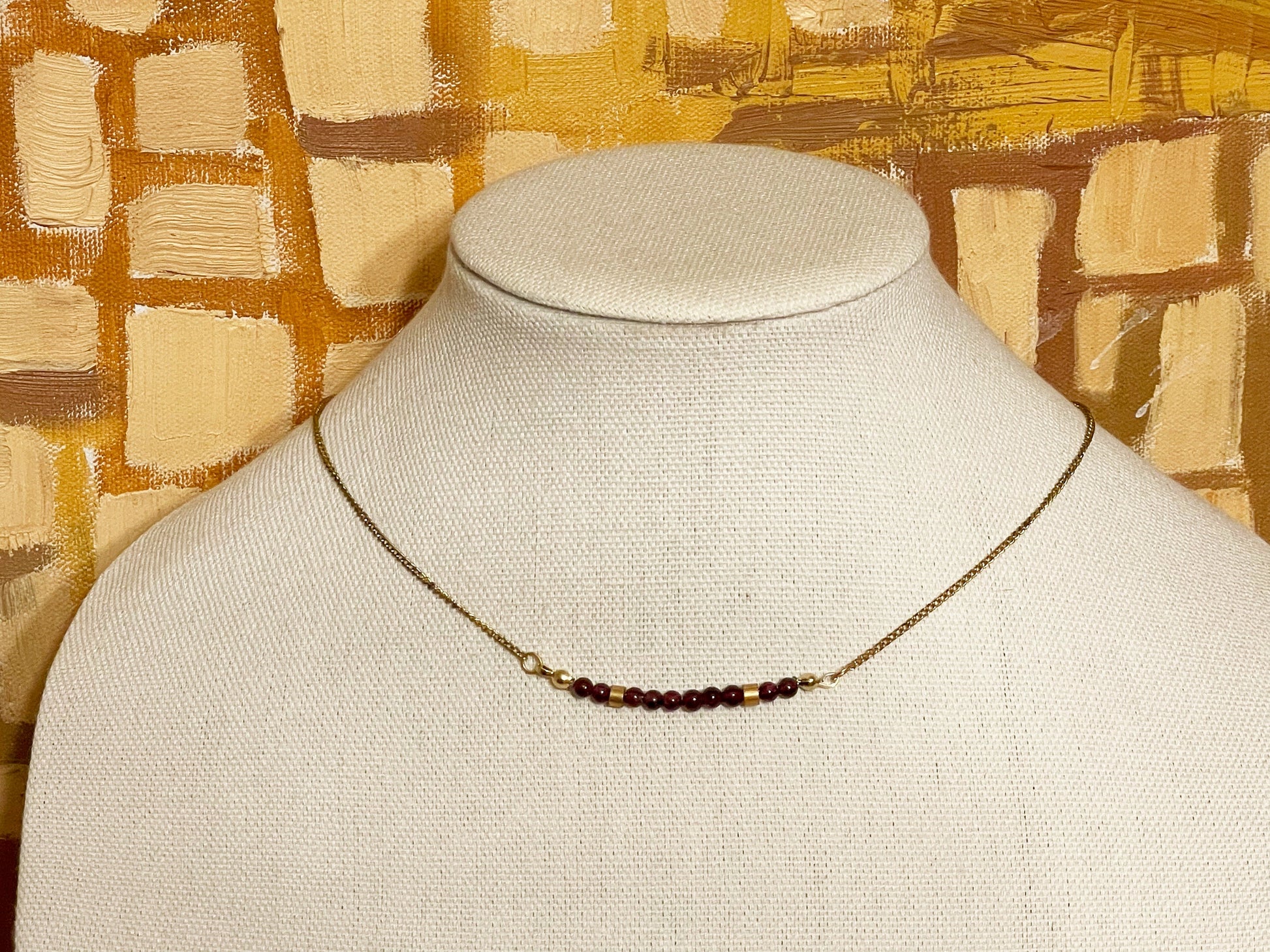 Natural Garnet bar and gold-filled chain necklace. Great for layering. Handmade