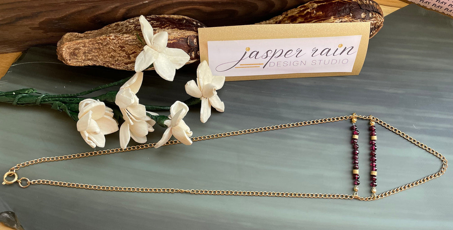 Long Garnet and gold-filled chain necklace, perfect alone or layered: handmade necklace