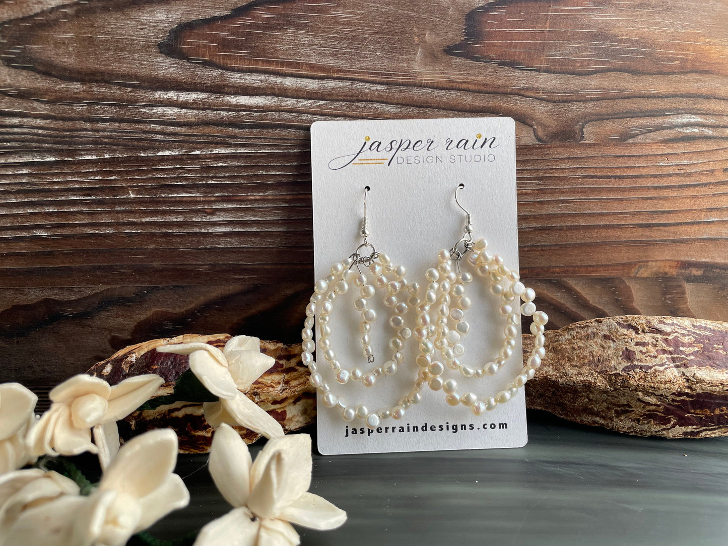 Freshwater Pearl hoop earrings, silver plated earring hooks, handmade hoop earrings