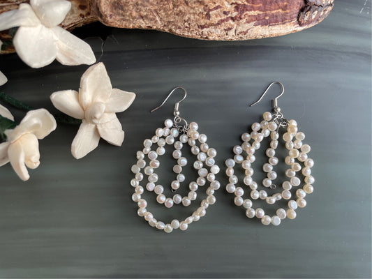 Freshwater Pearl hoop earrings, silver plated earring hooks, handmade hoop earrings