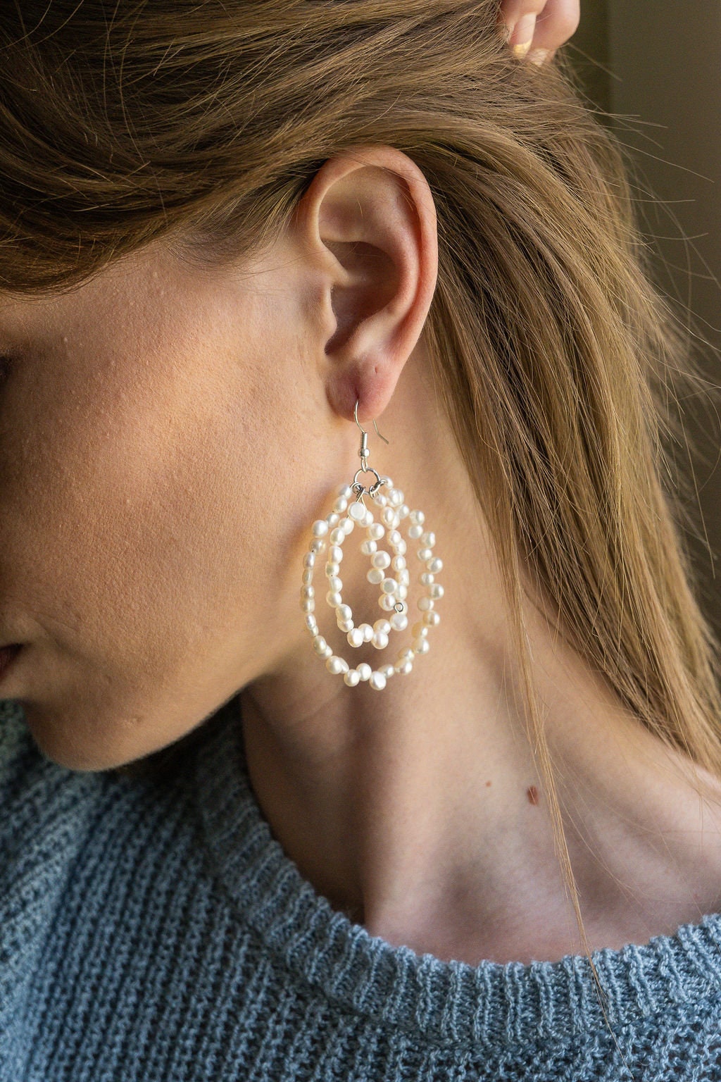 Freshwater Pearl hoop earrings, silver plated earring hooks, handmade hoop earrings