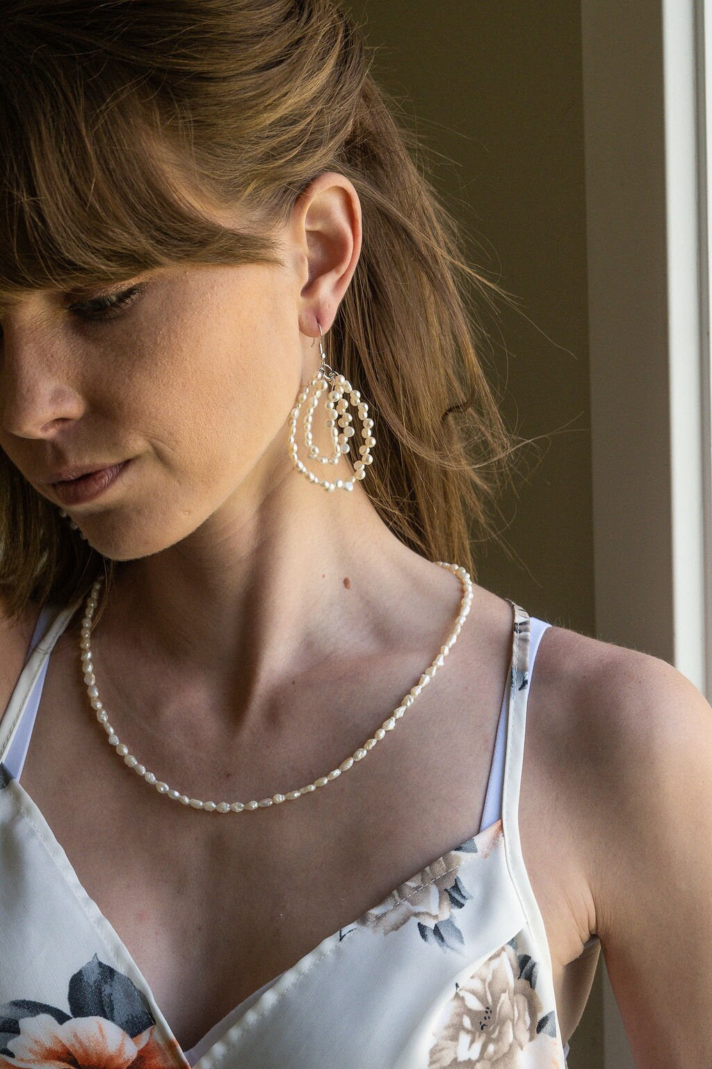 Freshwater Pearl hoop earrings, silver plated earring hooks, handmade hoop earrings