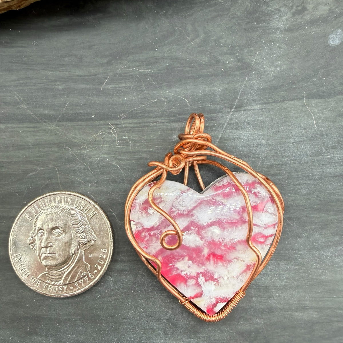 Plume Agate Heart- wire wrapped pendant