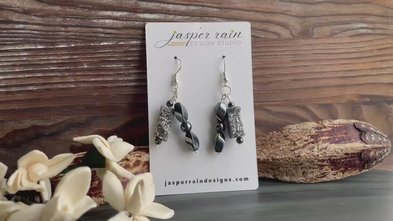 Platinum Druzy earrings, hand made