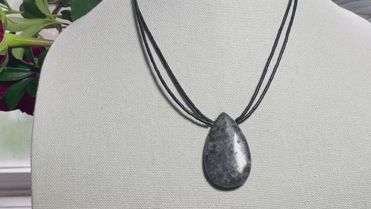 Black Labradorite/Larvikite pendant necklace with black Thai heishi beads: handmade
