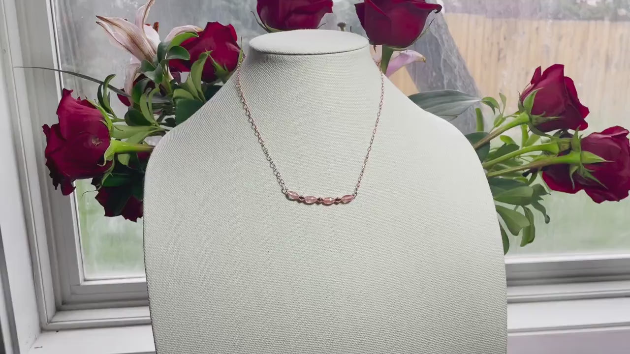 Rose gold and strawberry glass necklace