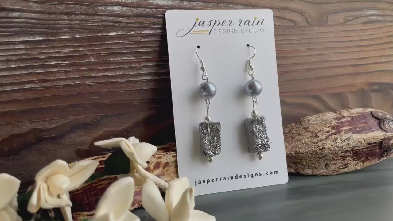 Platinum Druzy earrings, hand made