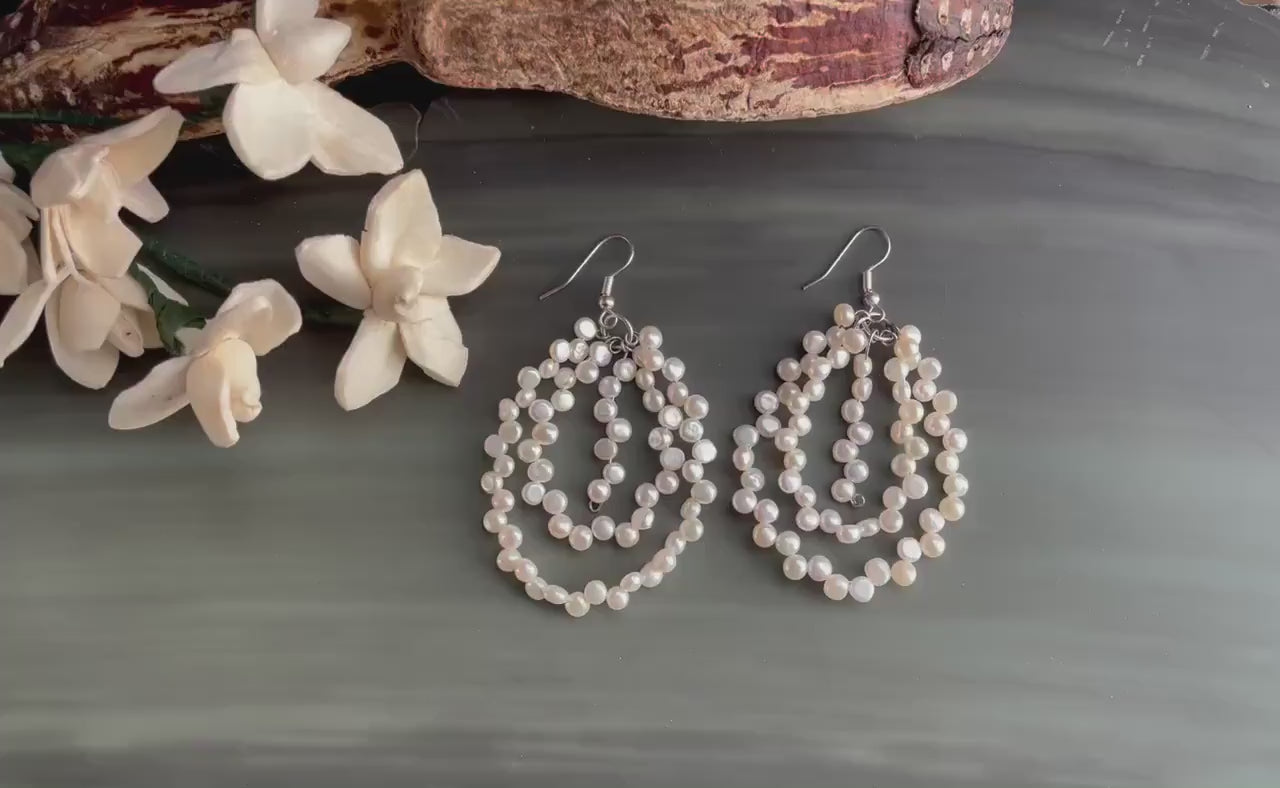 Freshwater Pearl large loop earrings, hand made