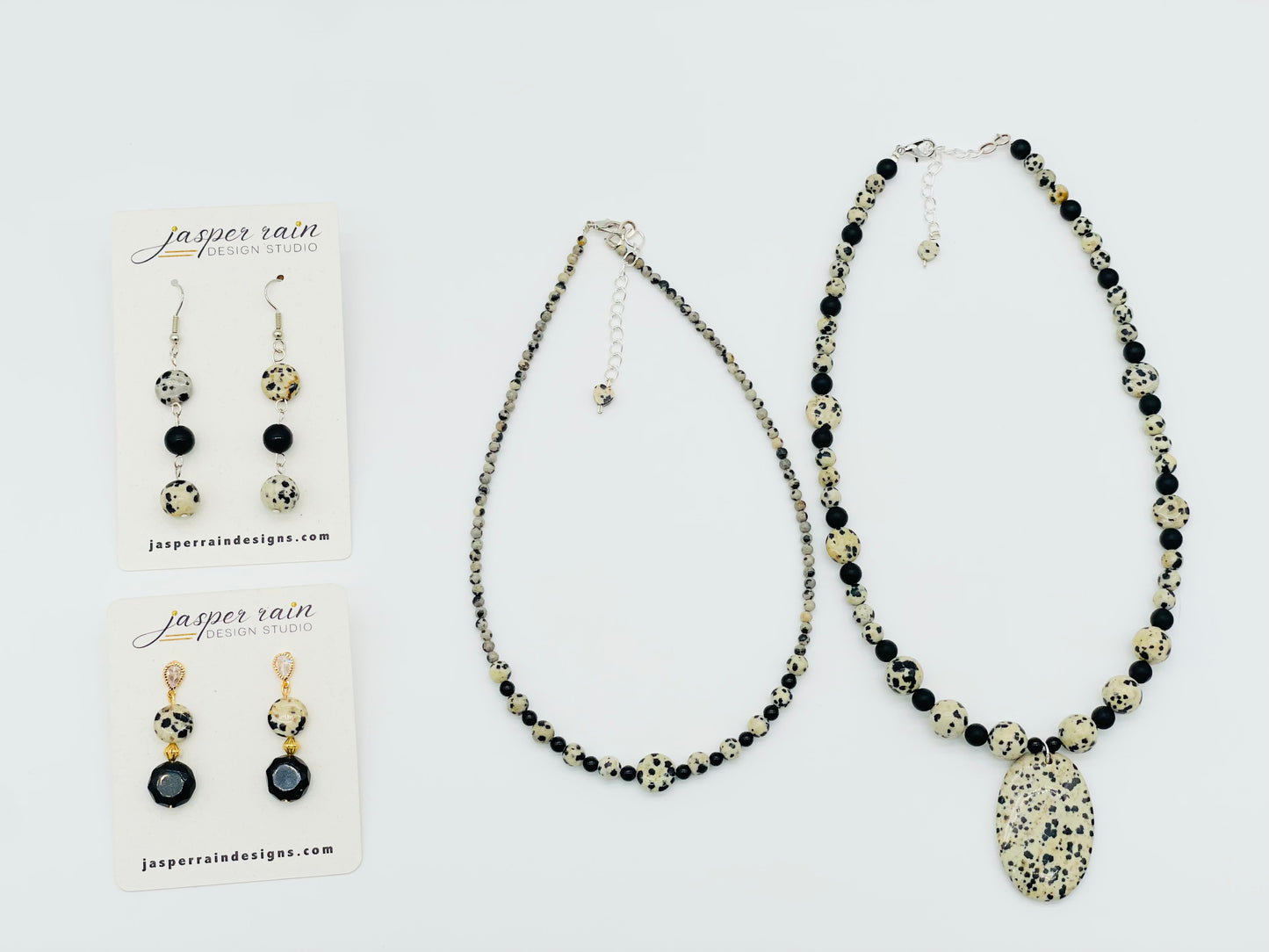 Dalmatian Jasper pendant necklace, handmade and adjustable