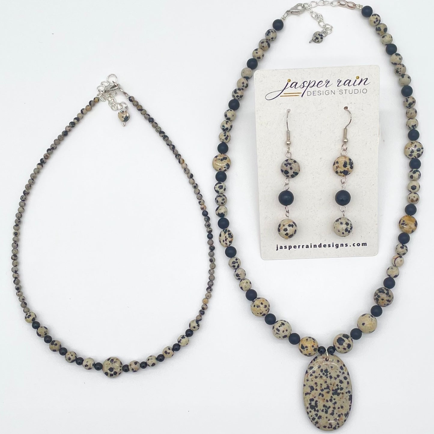 Dalmatian Jasper pendant necklace, handmade and adjustable