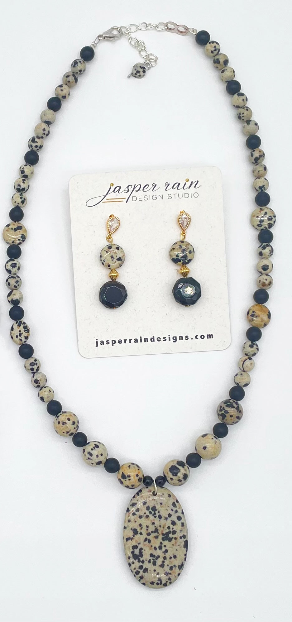 Dalmatian Jasper pendant necklace, handmade and adjustable