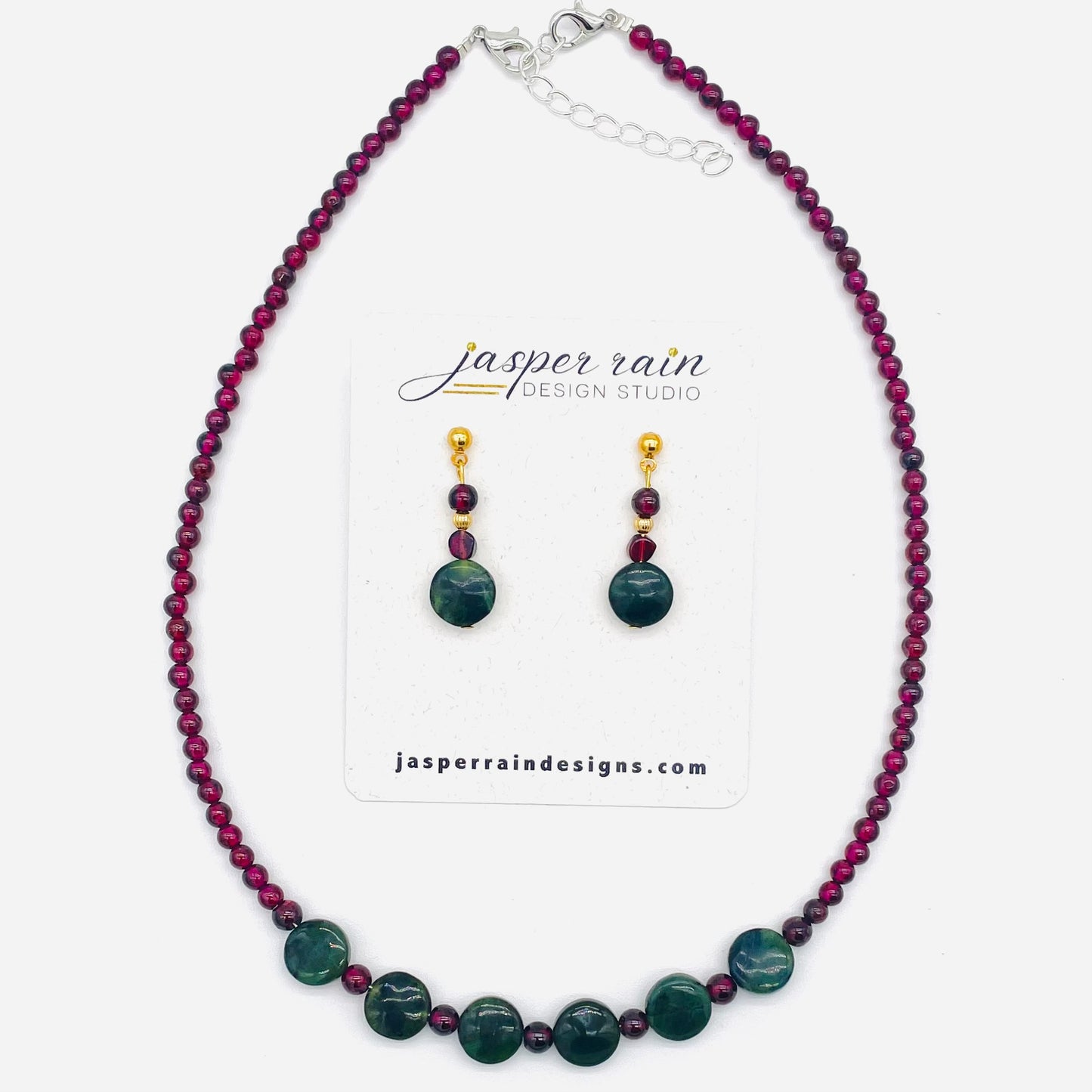 Natural Garnet and Jade coin necklace