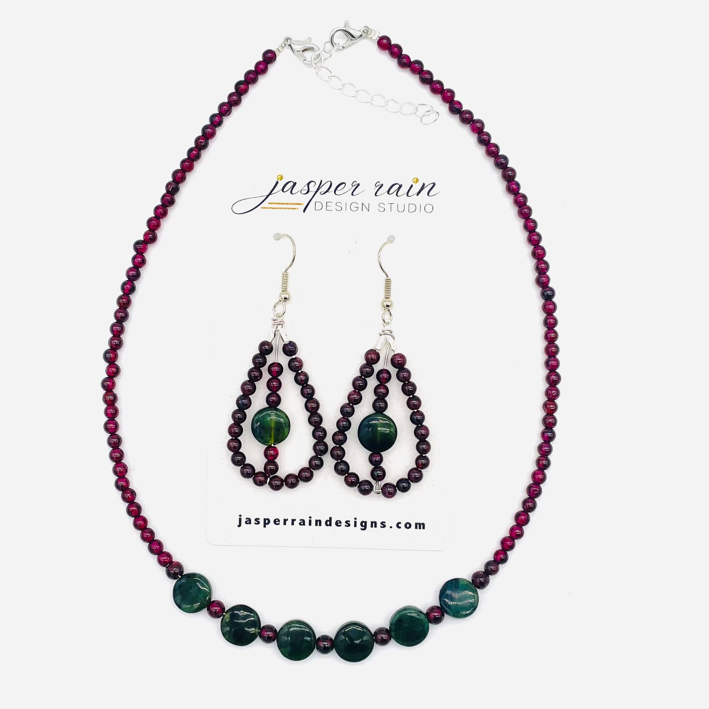 Natural Garnet and Jade coin necklace