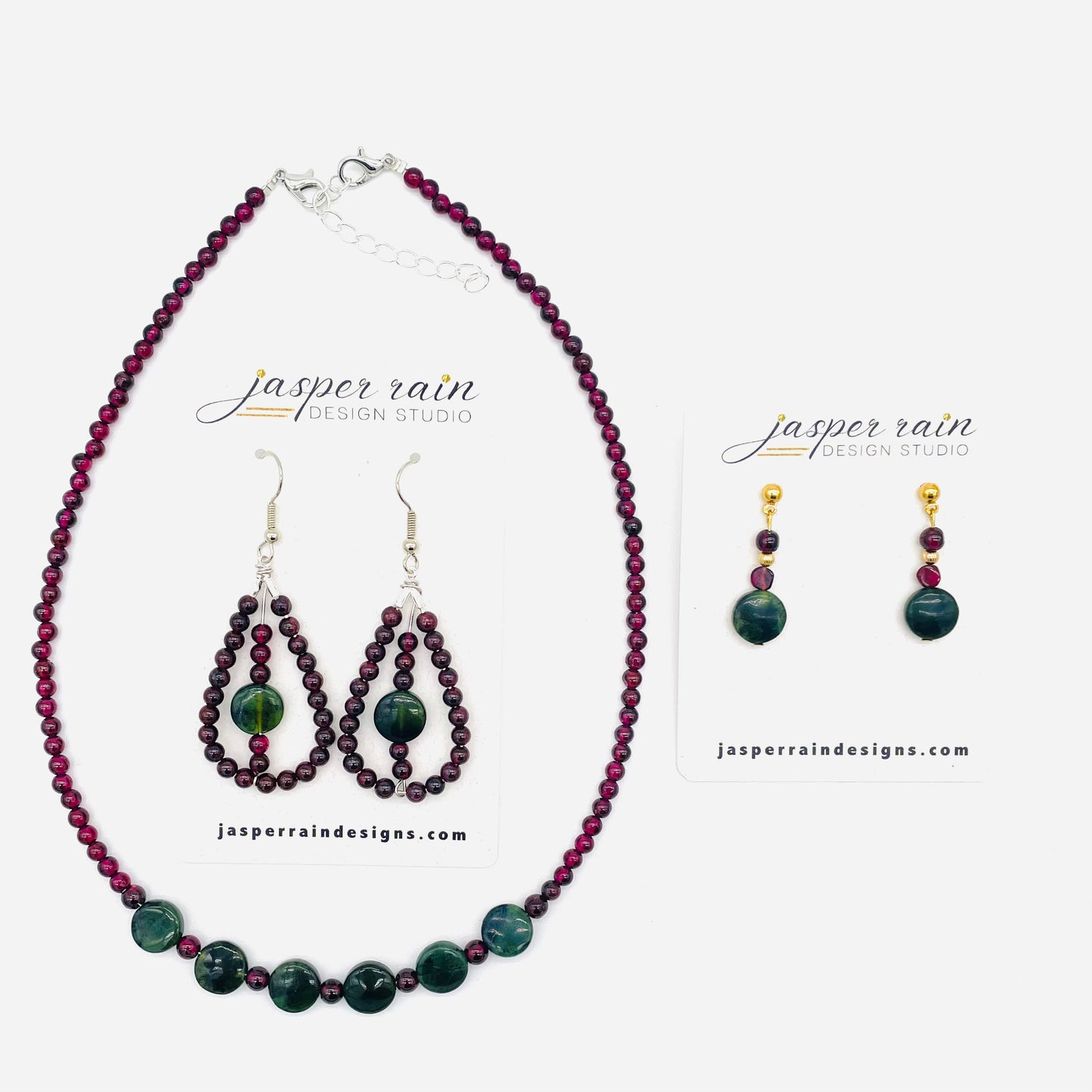 Natural Garnet and Jade coin necklace