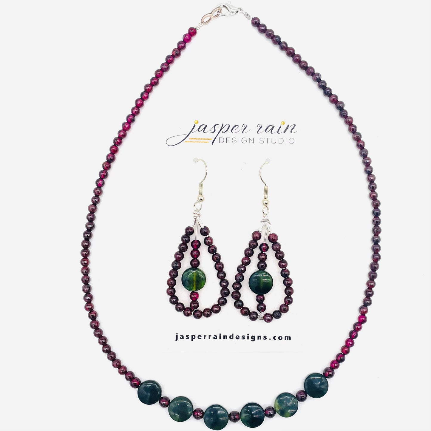 Natural Garnet and Jade coin necklace