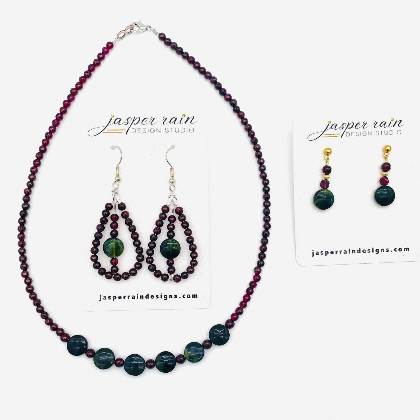 Natural Garnet and Jade coin necklace