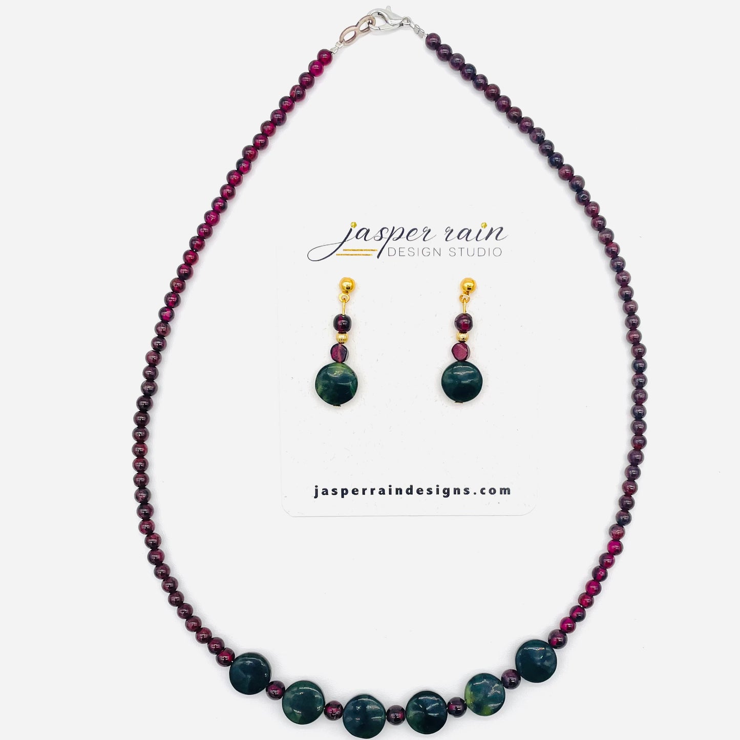 Natural Garnet and Jade coin necklace