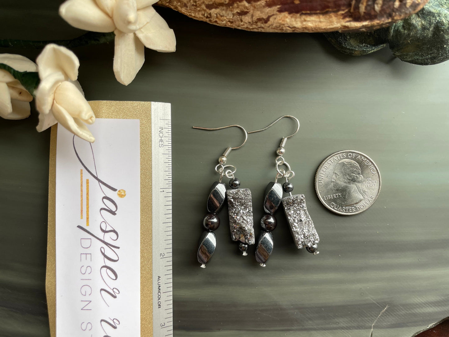 Platinum Druzy earrings, hand made