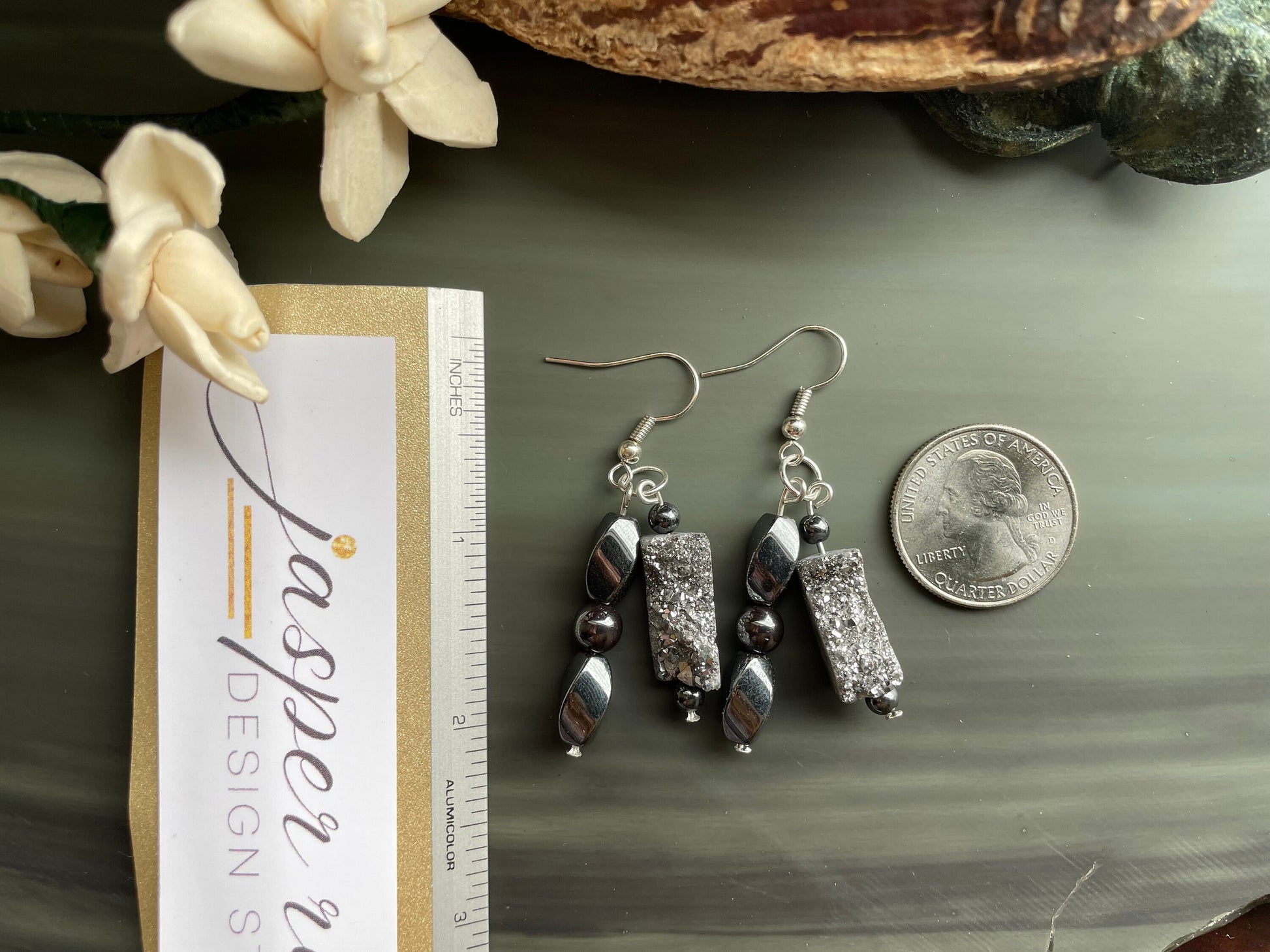 Platinum Druzy earrings, hand made