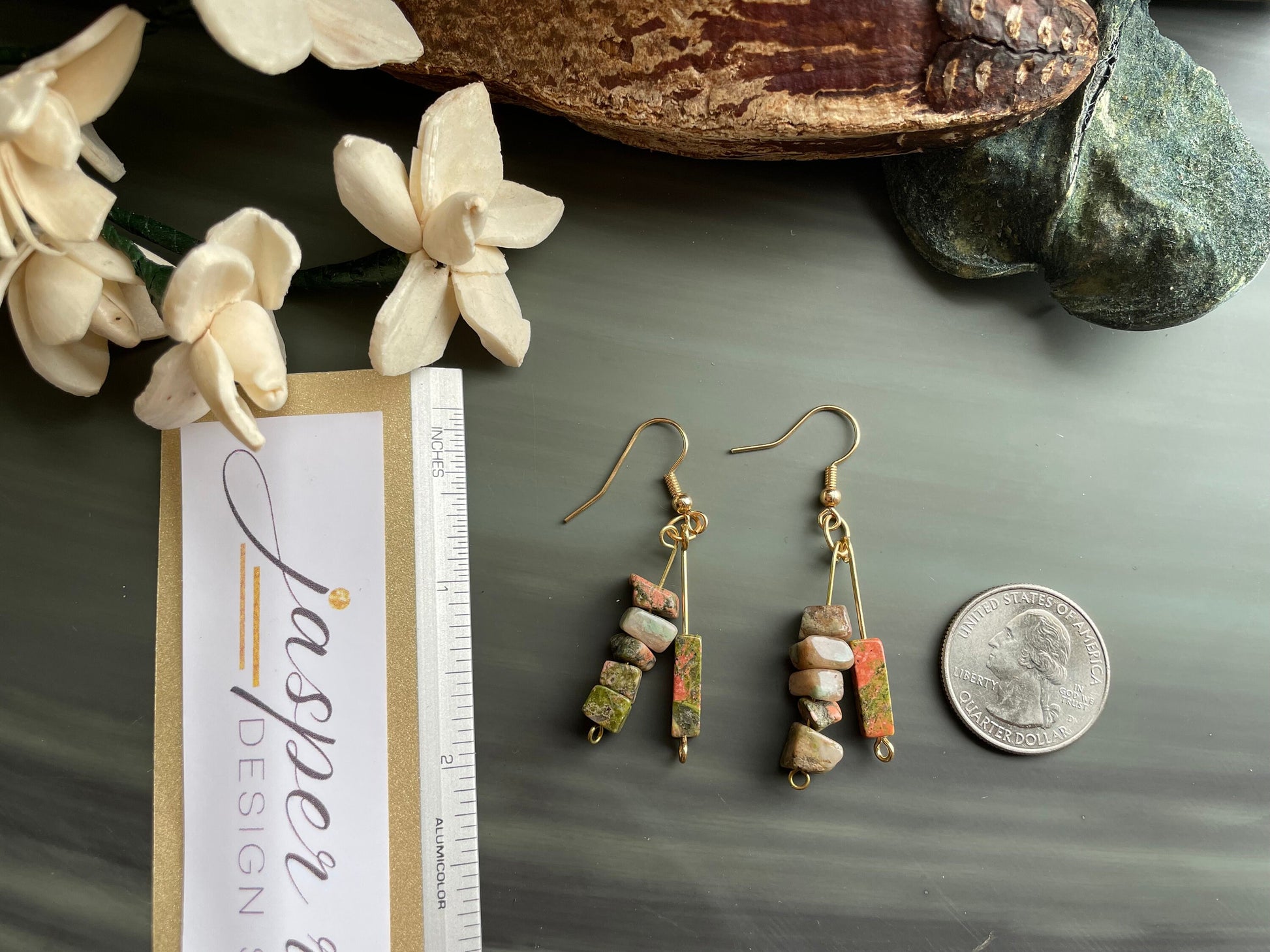 Handmade Unakite Jasper drop earrings