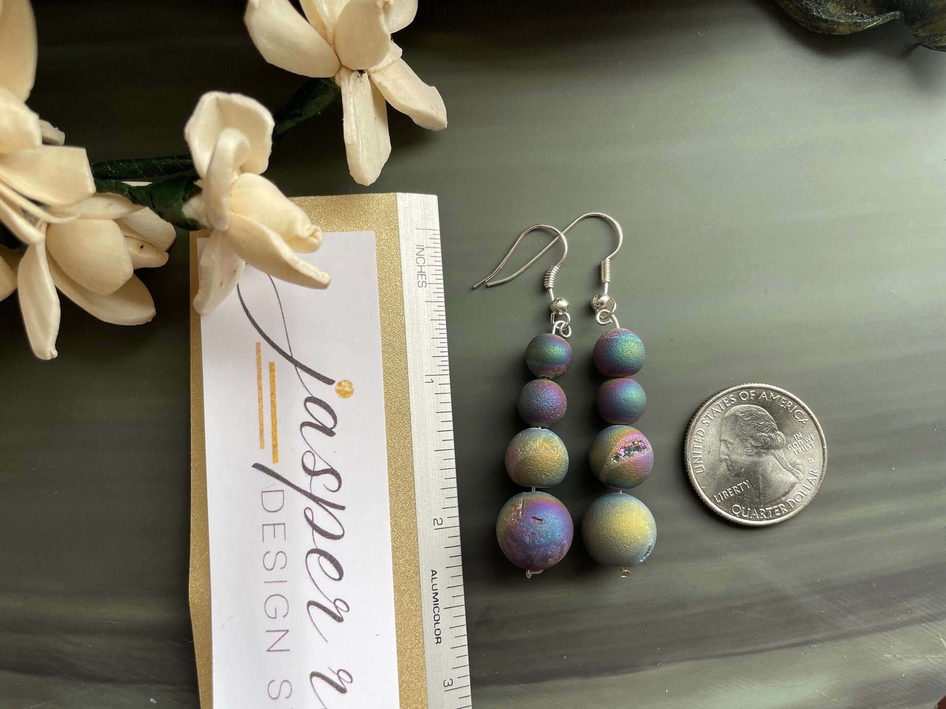 Rainbow druzy gemstone earrings. Bold and beautiful handmade drop earrings.