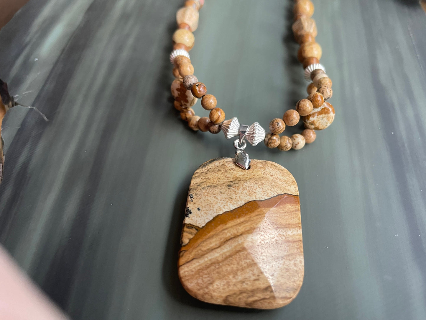 Picture Jasper gemstone pendant necklace, handmade, One-Of-A-Kind
