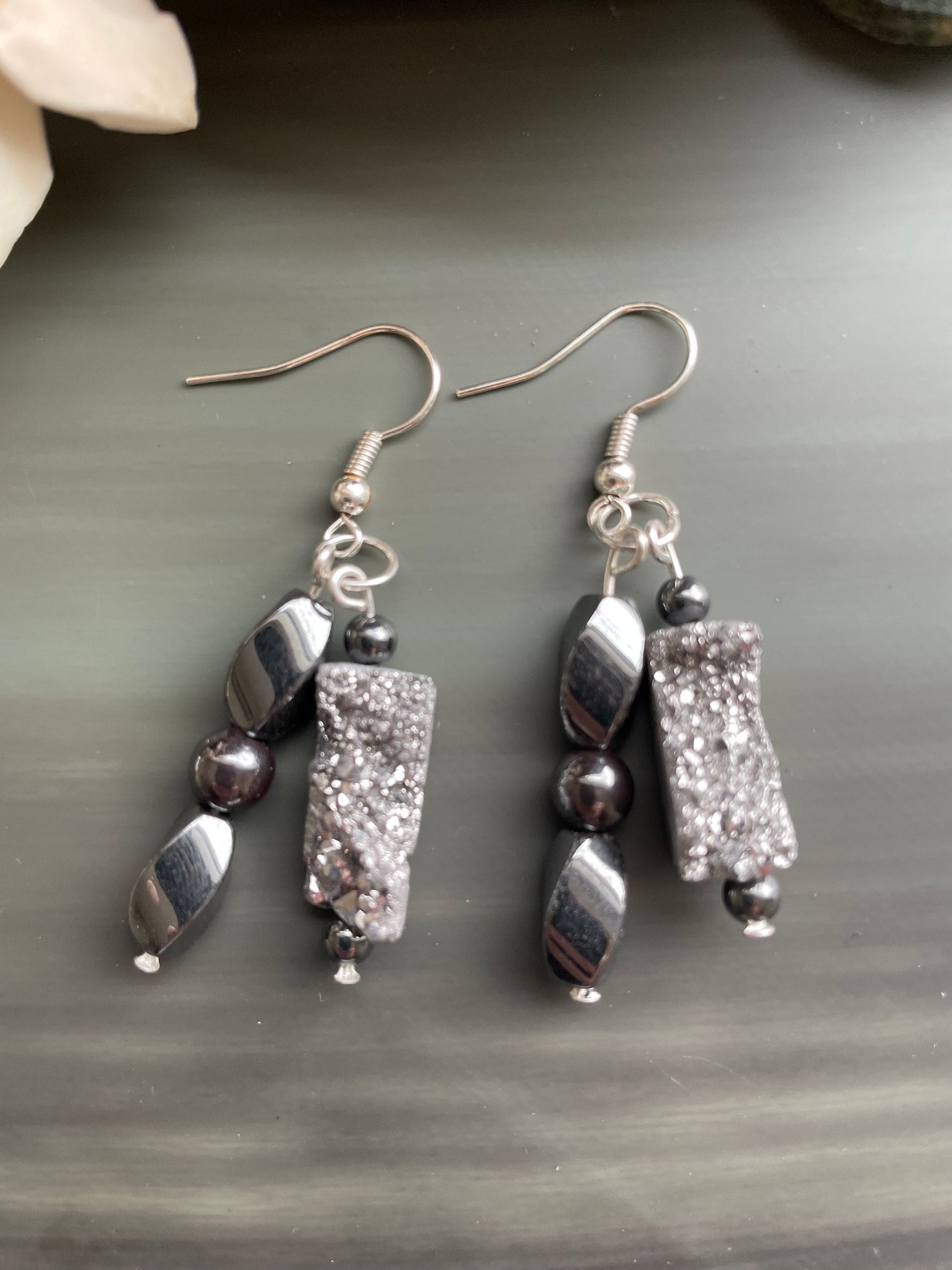 Platinum Druzy earrings, hand made