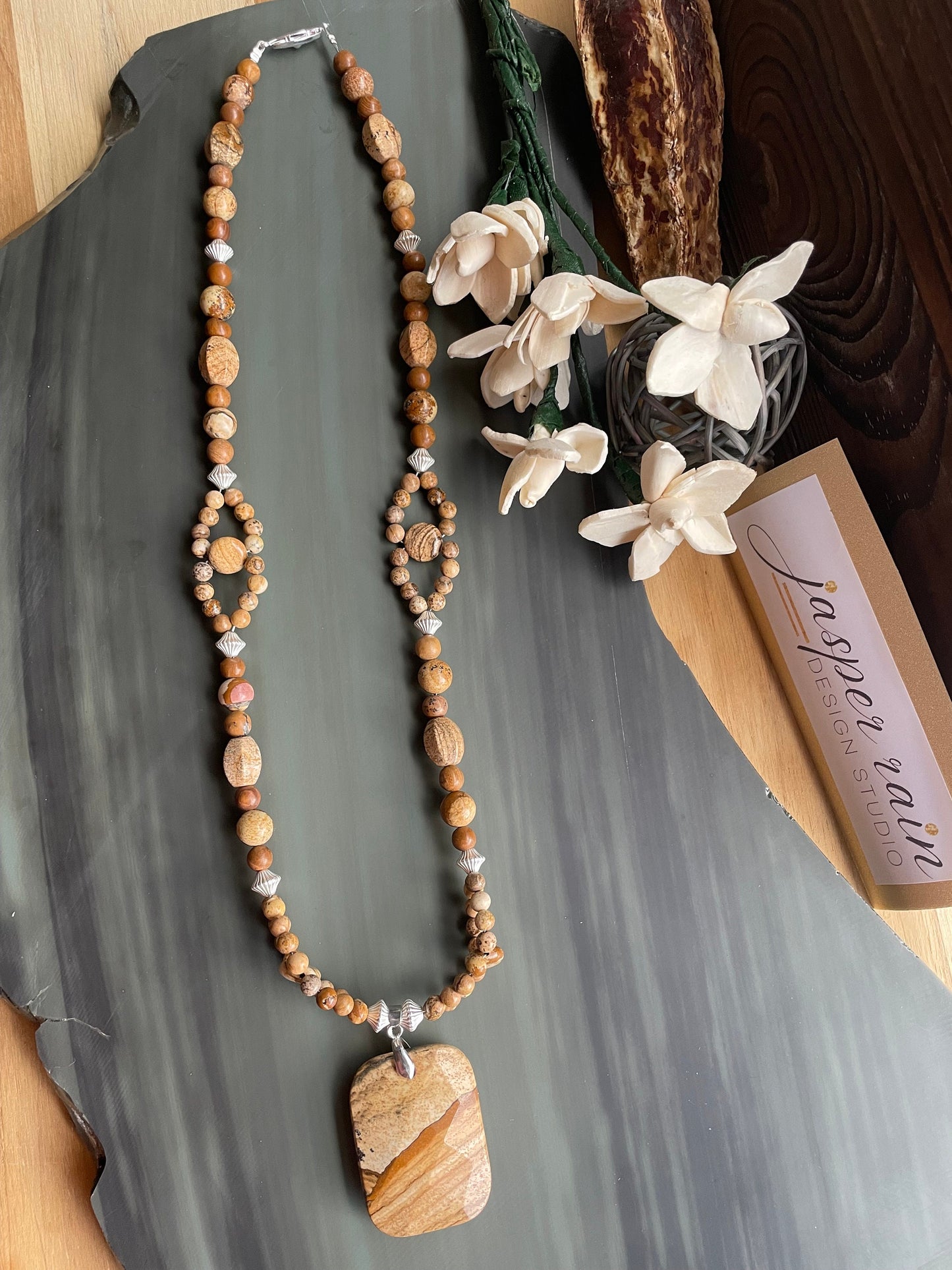 Picture Jasper gemstone pendant necklace, handmade, One-Of-A-Kind