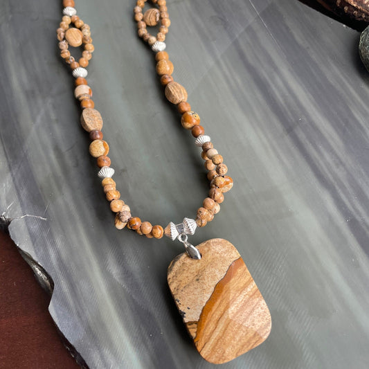 Picture Jasper gemstone pendant necklace, handmade, One-Of-A-Kind