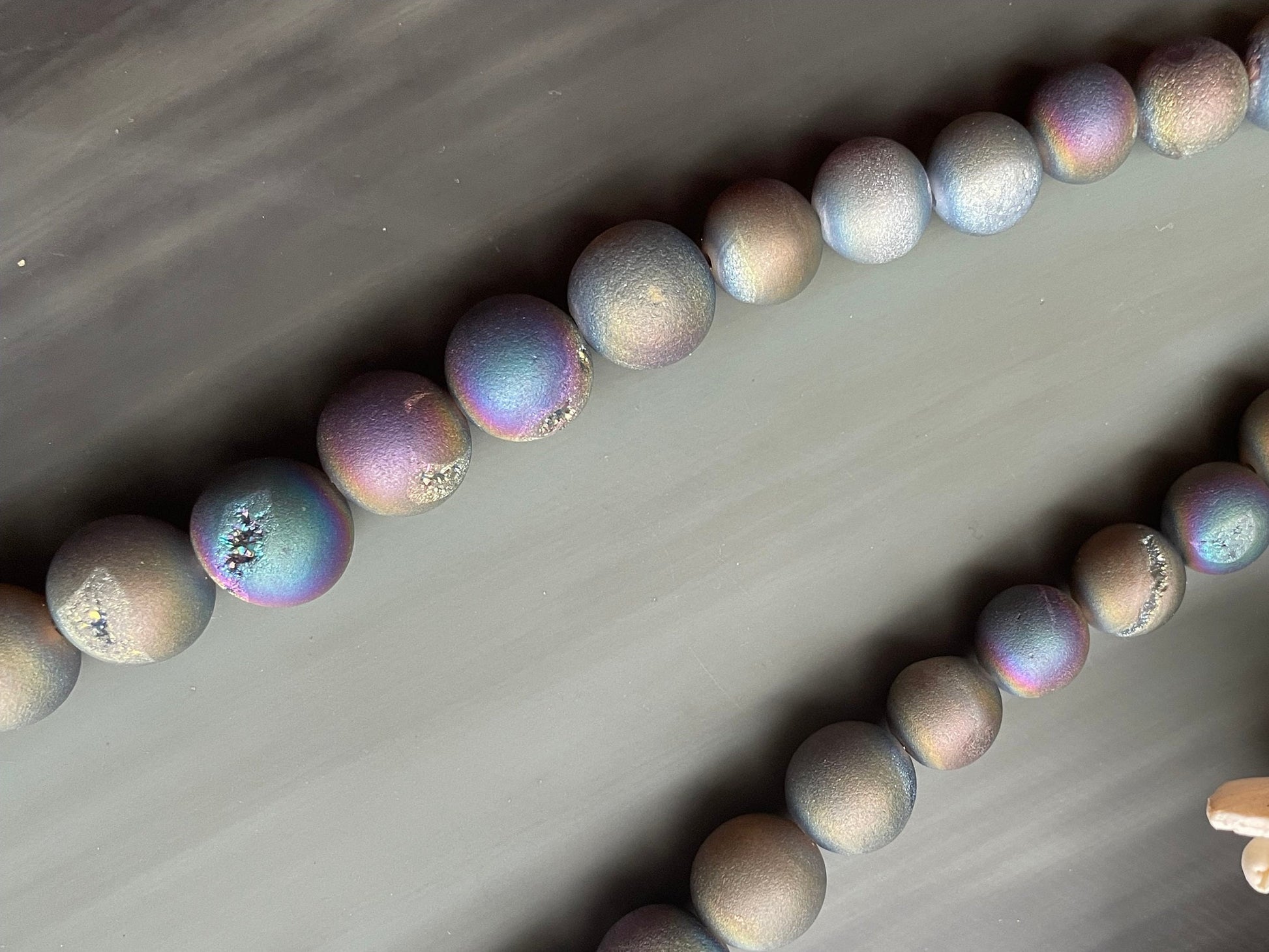 Stunning rainbow druzy necklace, big bold beads with crystals