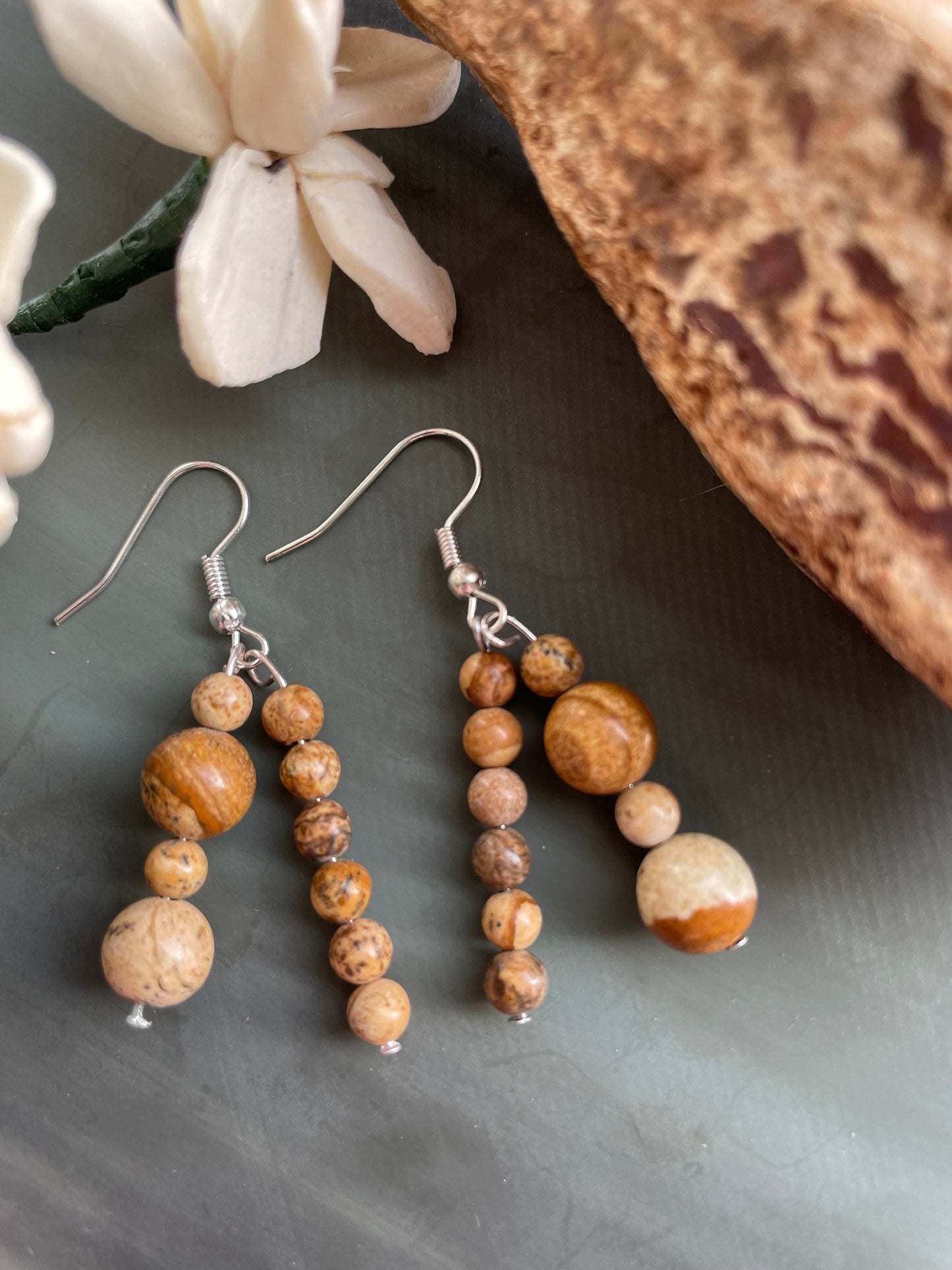 Natural Picture Jasper gemstone earrings, handmade dangle earrings, silver plated earring wire