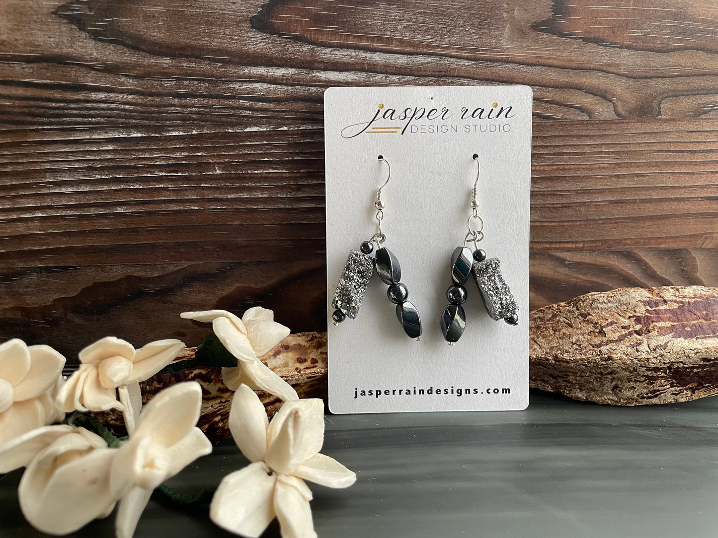 Druzy earrings, Natural Platinum Druzy and hematite earrings, natural druzy earrings, silver druzy drop earrings, handmade gemstone earrings