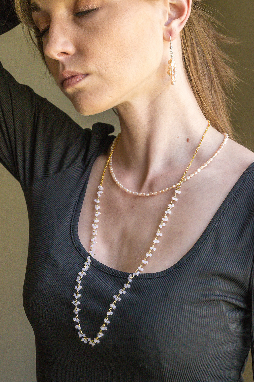 Natural light pink fresh water pearl necklace