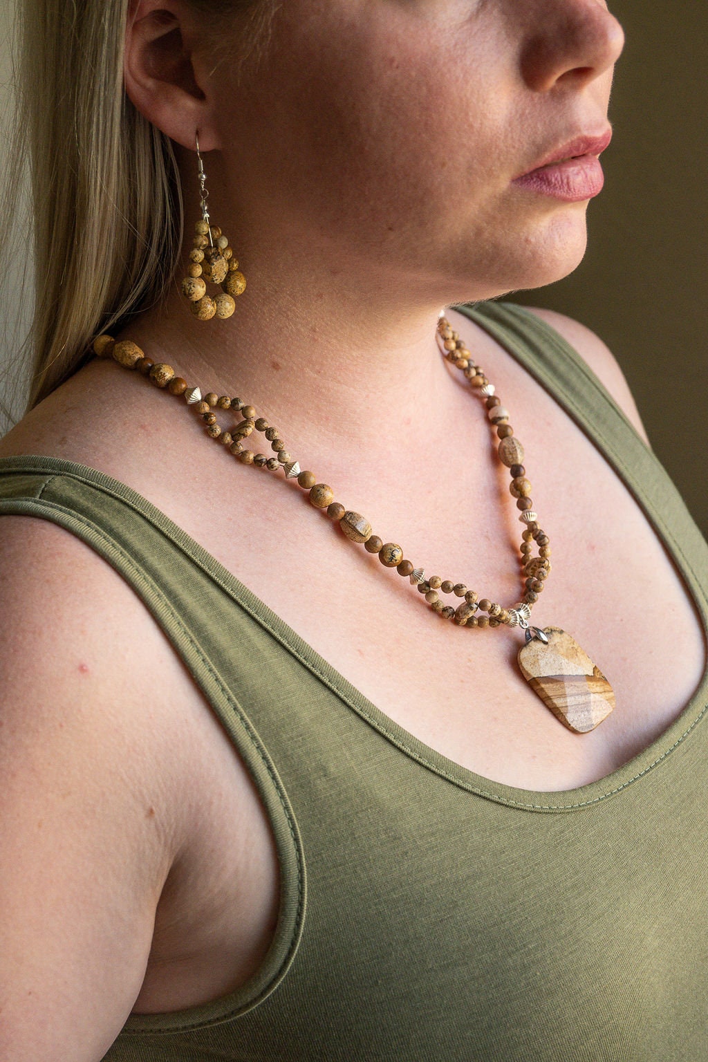 Picture Jasper gemstone pendant necklace, handmade, One-Of-A-Kind