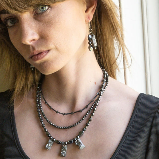 Platinum Druzy and Hematite layered necklace- One Of A Kind
