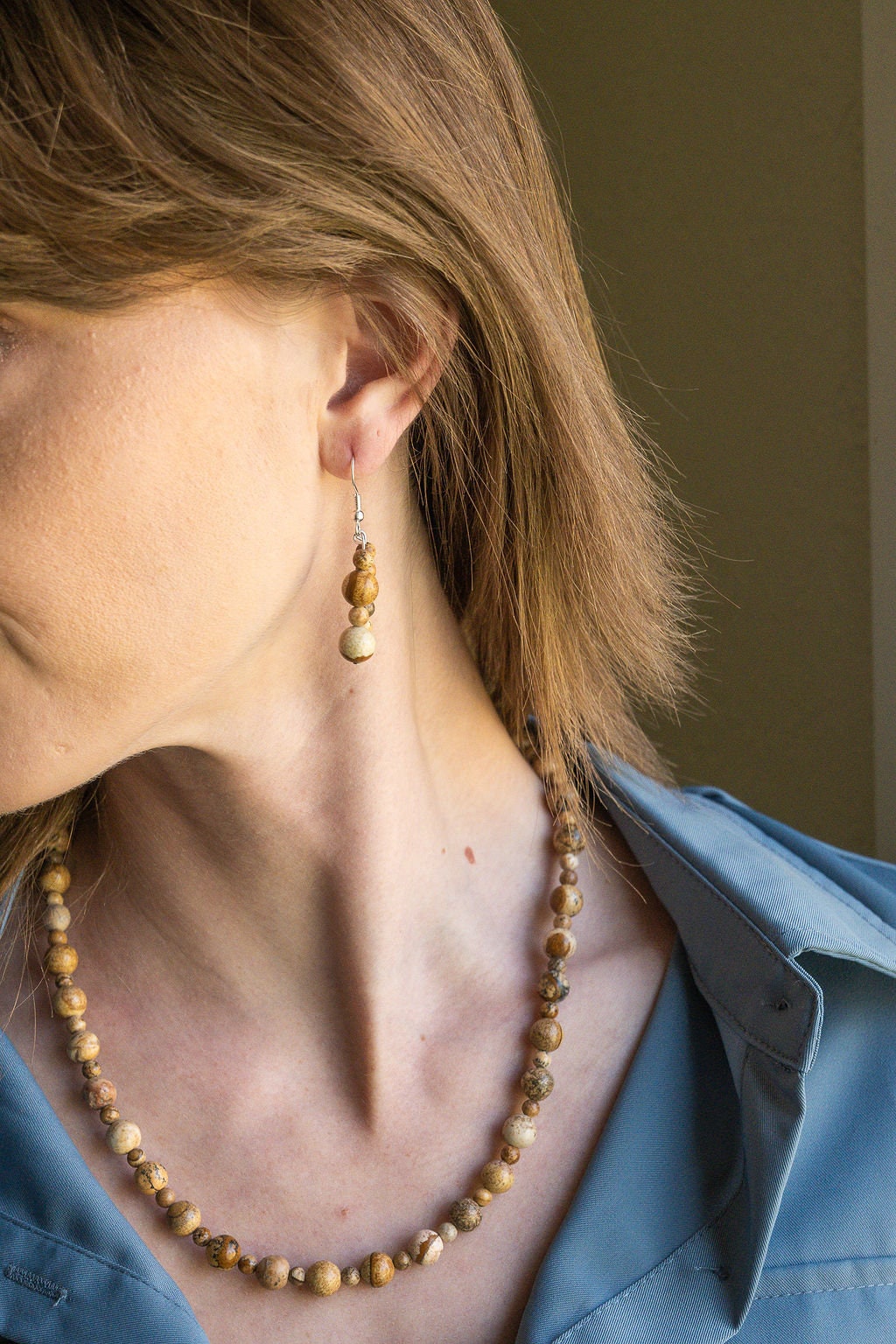 Natural Picture Jasper gemstone earrings, handmade dangle earrings, silver plated earring wire