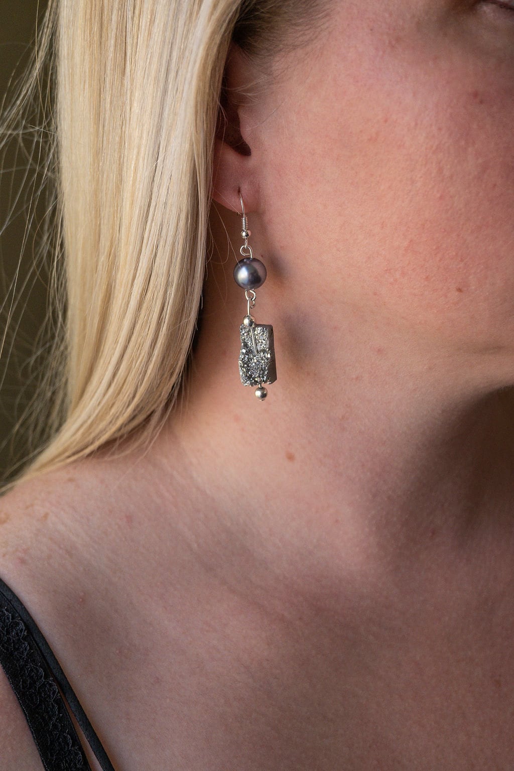 Platinum Druzy earrings, hand made