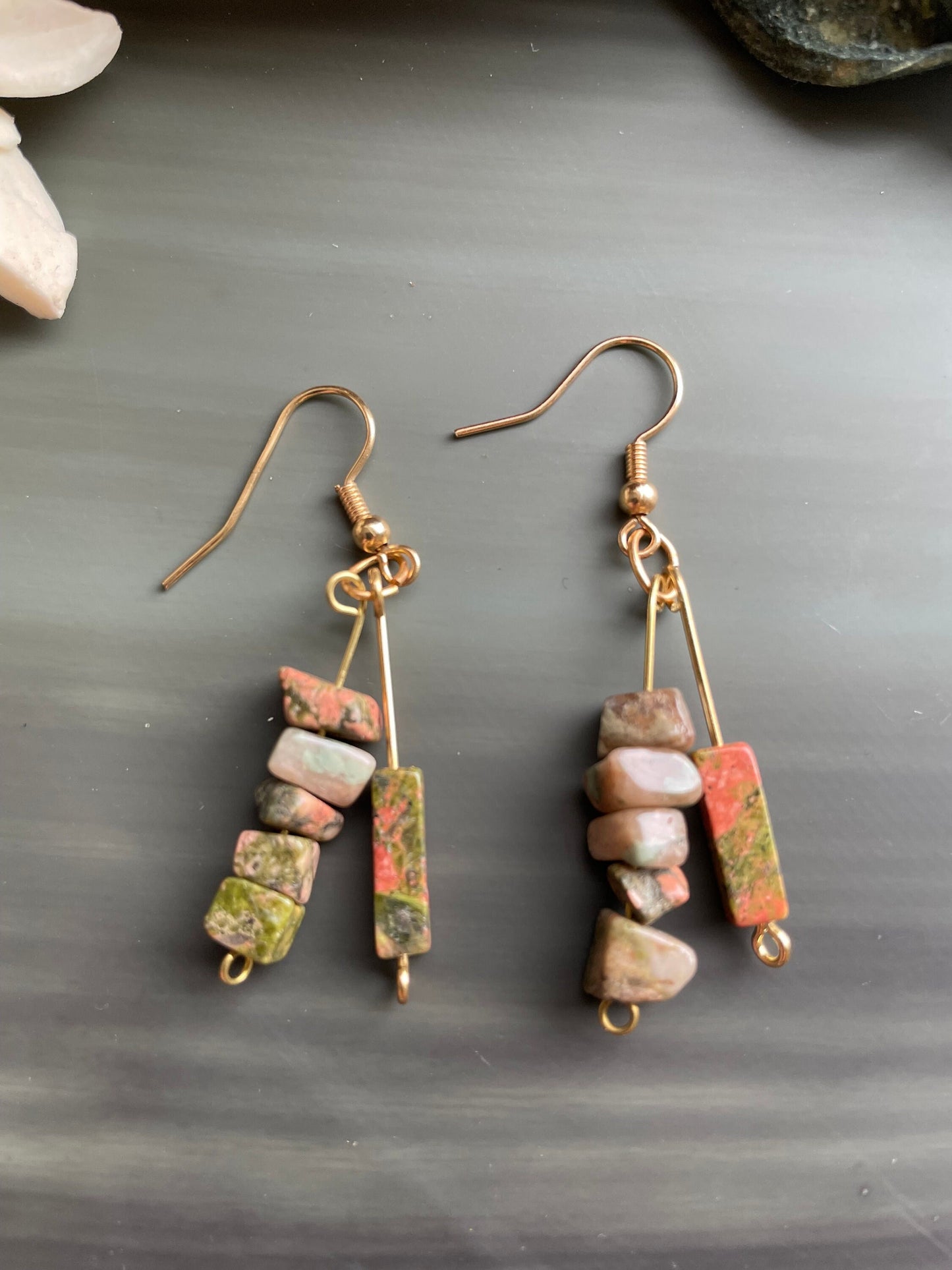 Handmade Unakite Jasper drop earrings