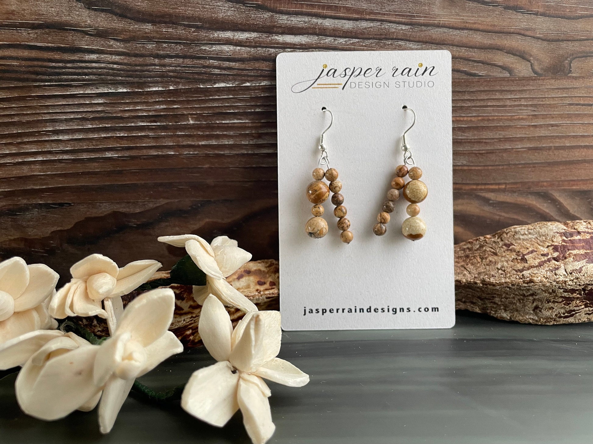 Natural Picture Jasper gemstone earrings, handmade dangle earrings, silver plated earring wire