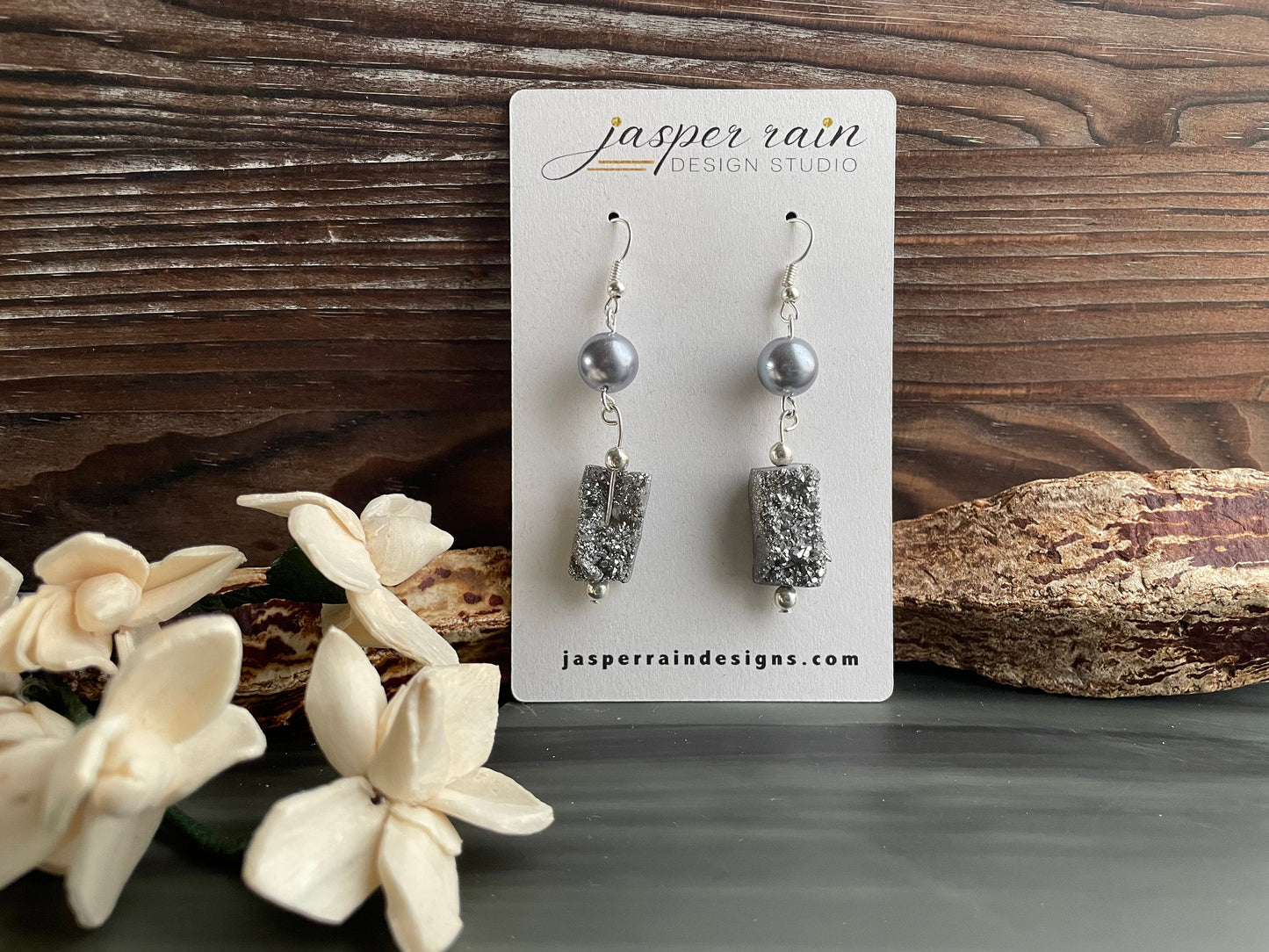 Platinum Druzy earrings, hand made