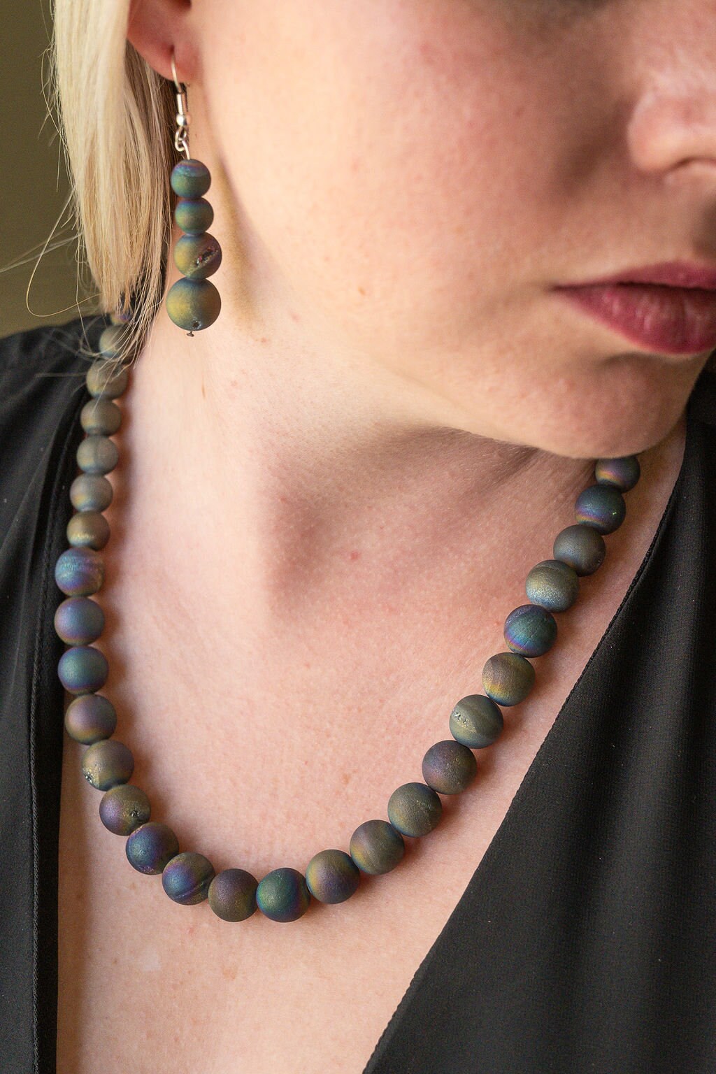 Rainbow druzy gemstone earrings. Bold and beautiful handmade drop earrings.