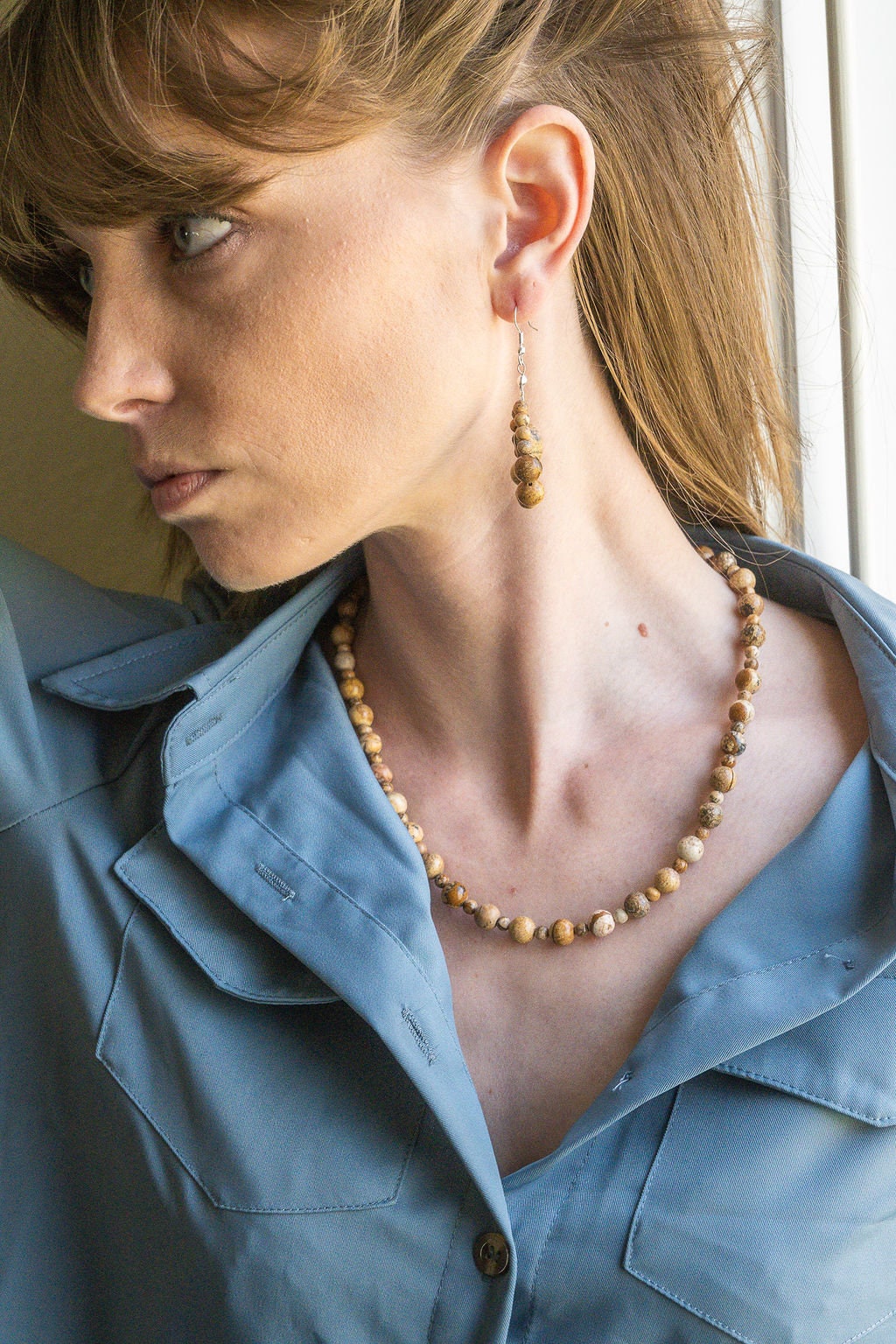 Natural Picture Jasper gemstone earrings, handmade dangle earrings, silver plated earring wire