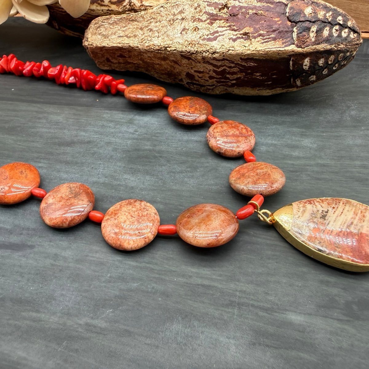 Coral and Red Jasper One-Of-A-Kind Necklace