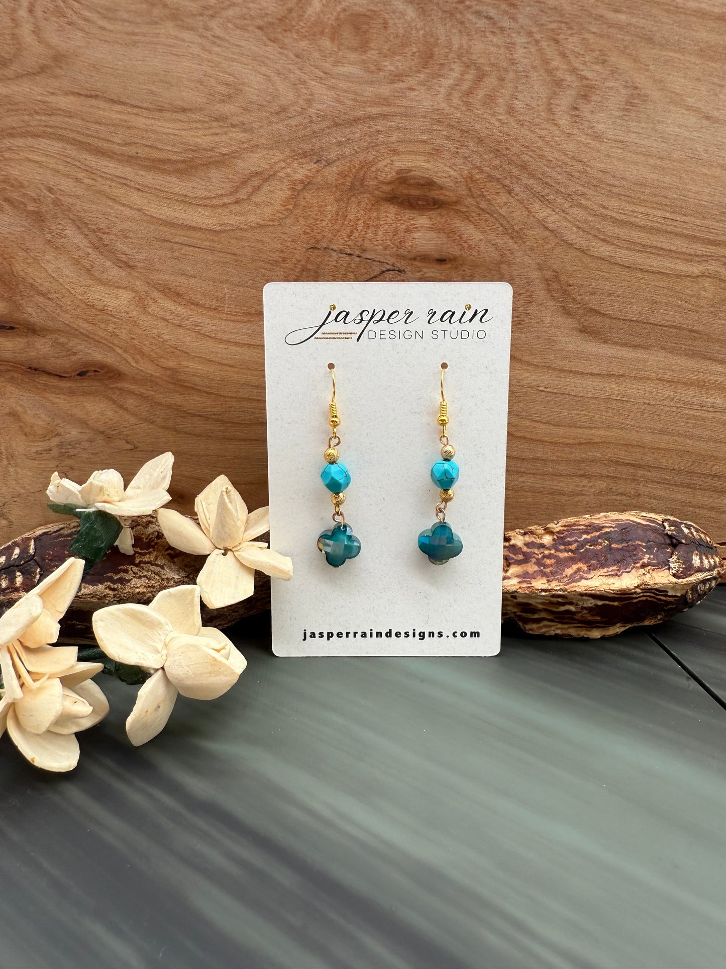 Turquoise Howlite and glass earrings