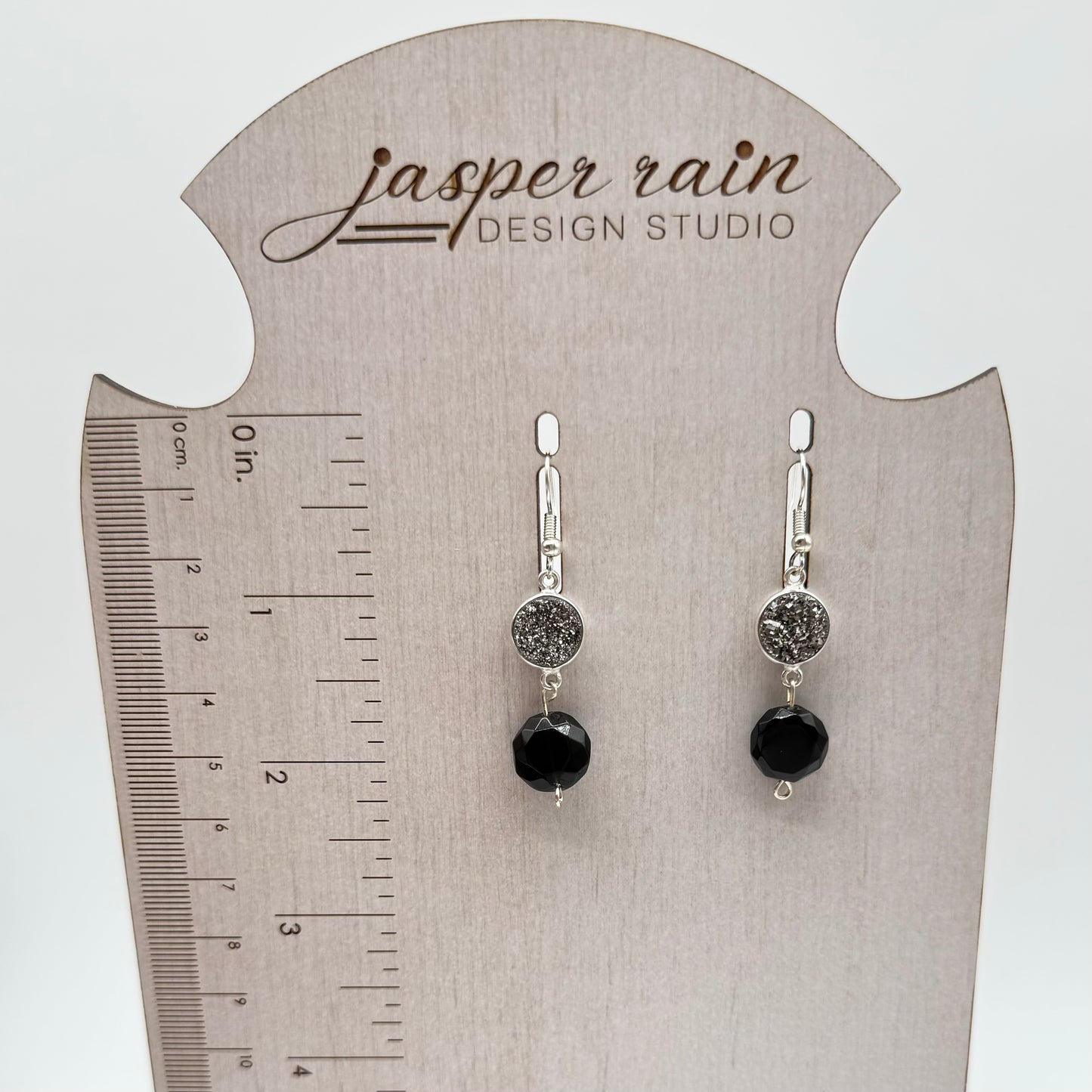 Druzy crystal and Rainbow Obsidian earrings