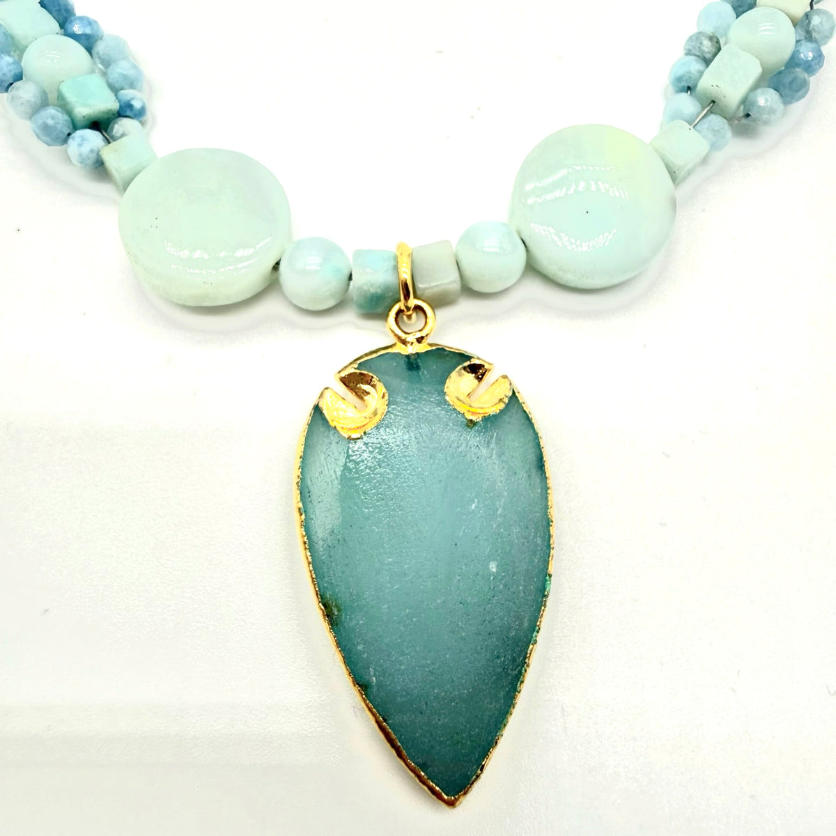 Amanzonite and Chalcedony Arrowhead Pendant Necklace one-of-a-kind