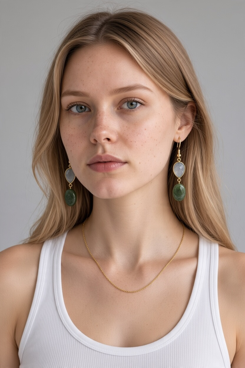 Jade and Natural Chalcedony Marquise Earrings