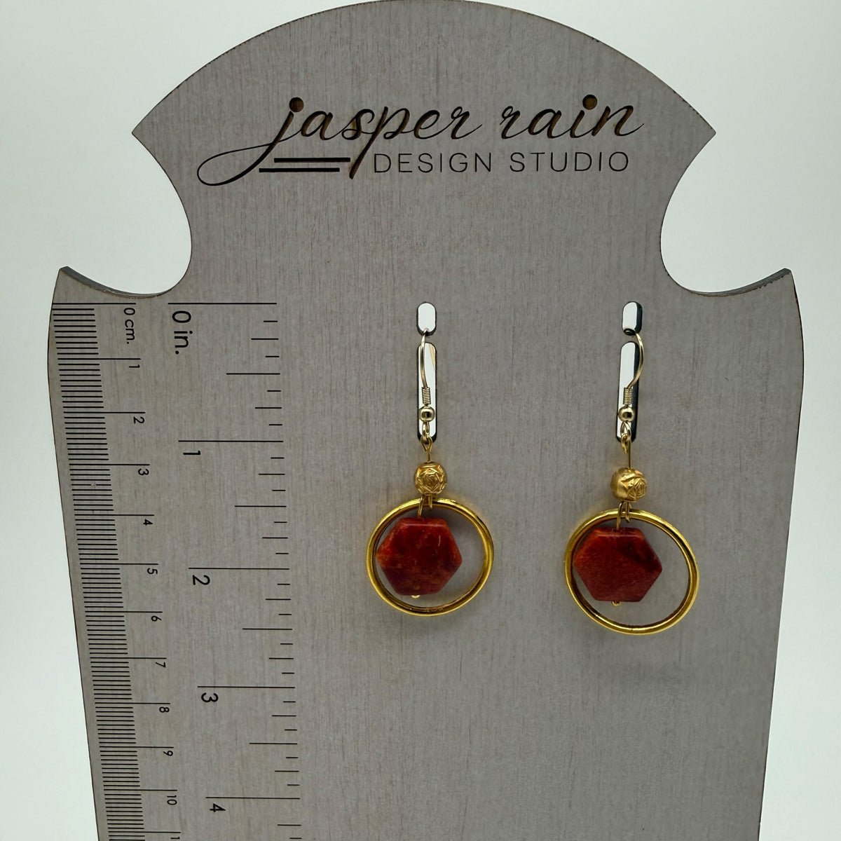 Red Jasper and Gold Hoop Dangle Earrings