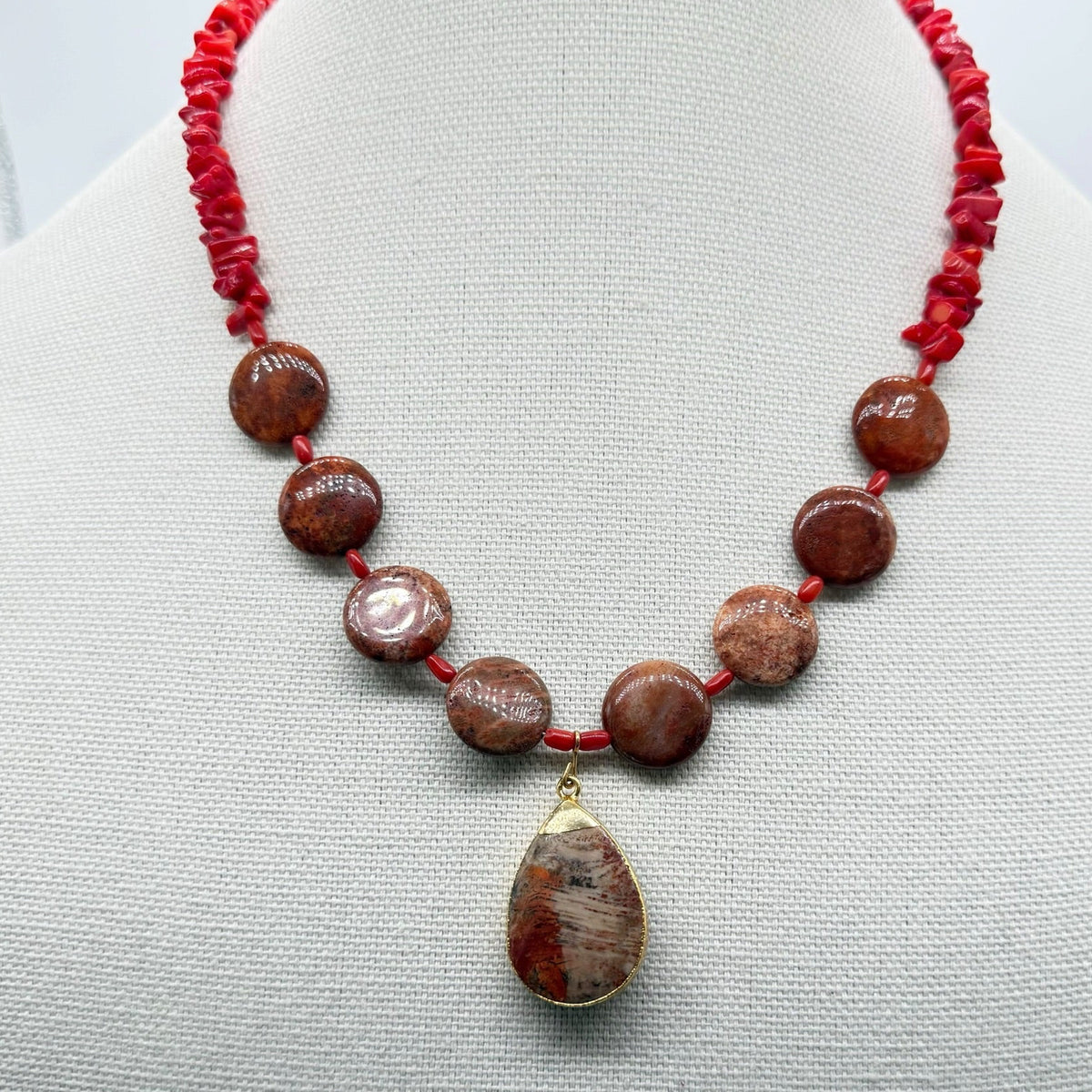 Coral and Red Jasper One-Of-A-Kind Necklace