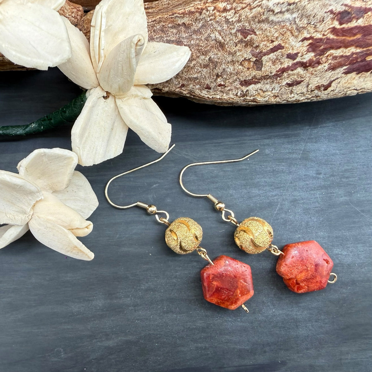 Red Jasper and Gold Dangle Earrings